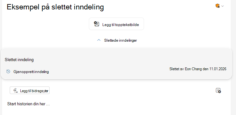 Veksleknappen Slettede inndelinger finner du øverst i utgaven