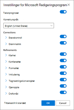 Redigeringsinnstillinger