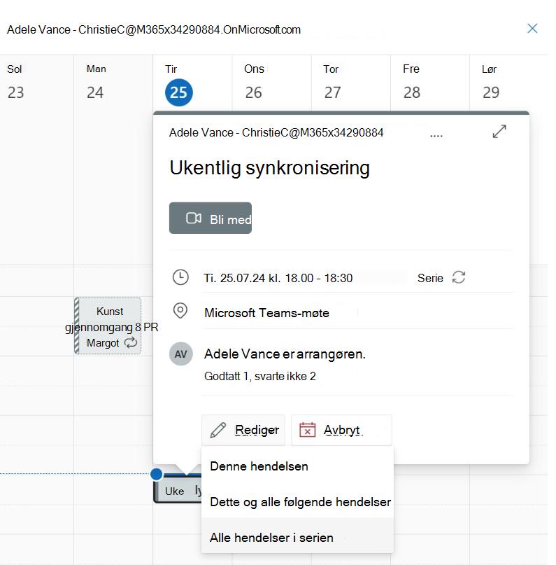 Skjermbilde som viser rediger hendelser i serier