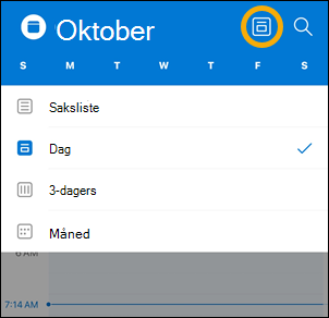 alternativer for visningsknapp for iOS Calendar