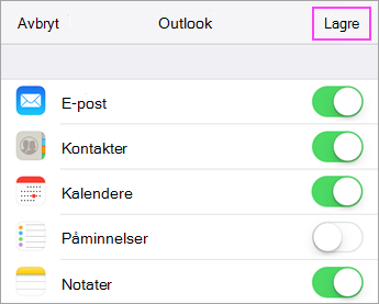 Synkroniseringsinnstillinger for konto