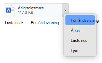 Fra rullegardinmenyen velger du Forhåndsvis, Åpne, Last ned (eller Lagre som...) og Fjern