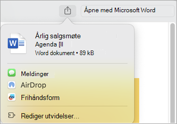 Dele filen ved hjelp av utvidelser for å installere på Mac-en