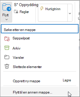 Velg Flytt, og velg en mappe du vil flytte meldingen til.