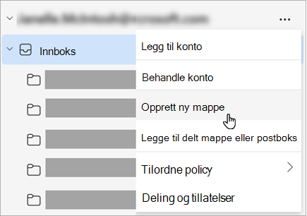 Skjermbilde av Opprett ny mappe valgt i Flere alternativer-menyen i mapperuten