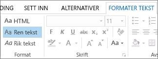 Meldingsformat-alternativet på Formater tekst-kategorien