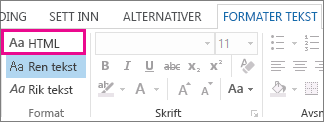 HTML format-alternativet på Formater tekst-kategorien i en melding