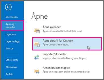 Åpne en Outlook-datafil 