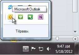 Varslingsområdet utvidet til å vise Outlook-ikonet