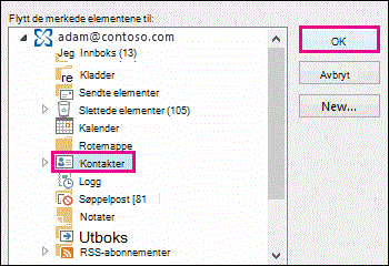 Flytt kontakten til Kontakter-mappen