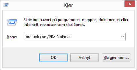 Bruke kjør-dialogboksen til å opprette en profil uten e-post