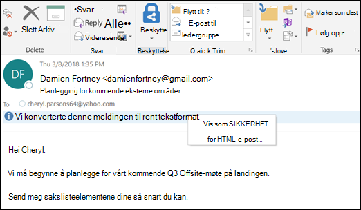 Klikk informasjonslinjen for å vise som HTML.