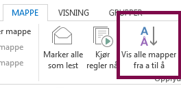 Sorter mappene i alfabetisk rekkefølge ved å klikke Vis alle mapper A til Å.