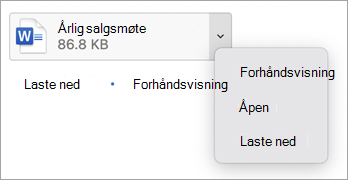 Fra rullegardinmenyen velger du forhåndsvis, åpne eller last ned
