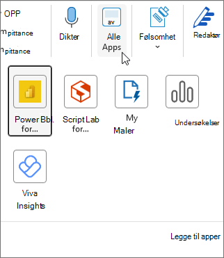 Undermenyen Alle apper i Outlook for Windows.