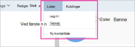 Et skjermbilde av knappen Lister