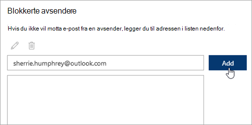 Et skjermbilde av boksen for blokkerte avsendere