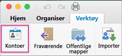 Klikk Kontoer på Verktøy-fanen