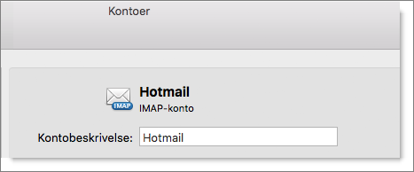 En beskrivelse og typen for en Outlook-konto vises.