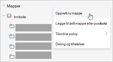 Skjermbilde av Opprett ny mappe valgt i Flere alternativer-menyen i mapperuten