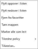 Skjermbilde som viser kontekstmenyen, eller snarveismenyen, som vises når du høyreklikker innboksen i E-post.