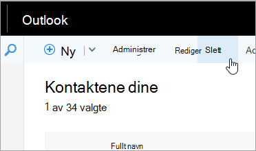Et skjermbilde av Slett-knappen under navigasjonsfeltet i Outlook.