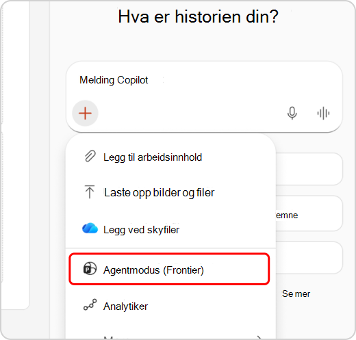Agentmodus uthevet i rullegardinmenyen