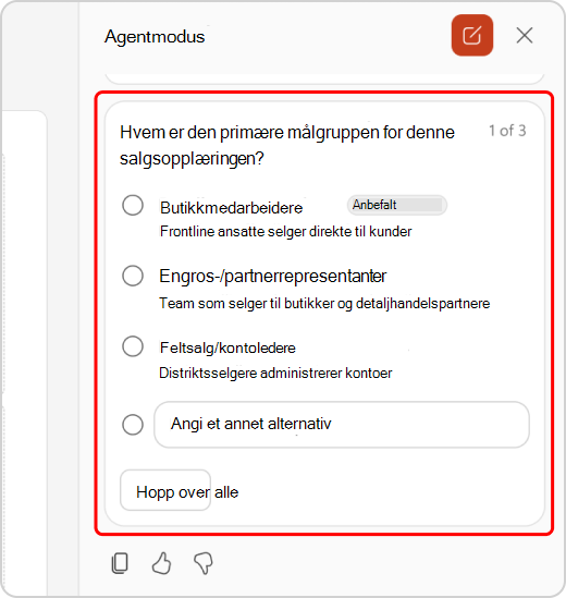 Avklarende spørsmål i agentmoduschat