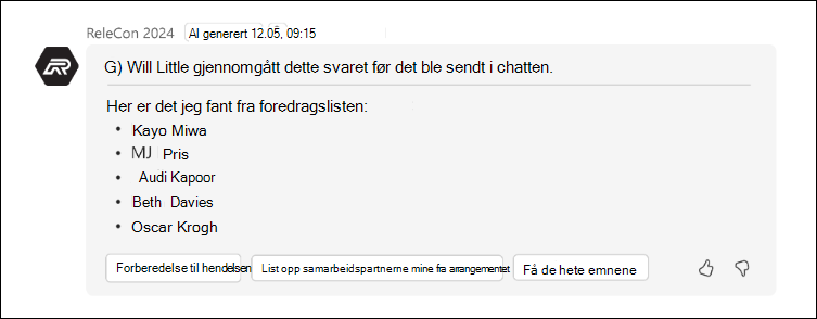 Skjermbilde av svar med godkjennerinformasjon