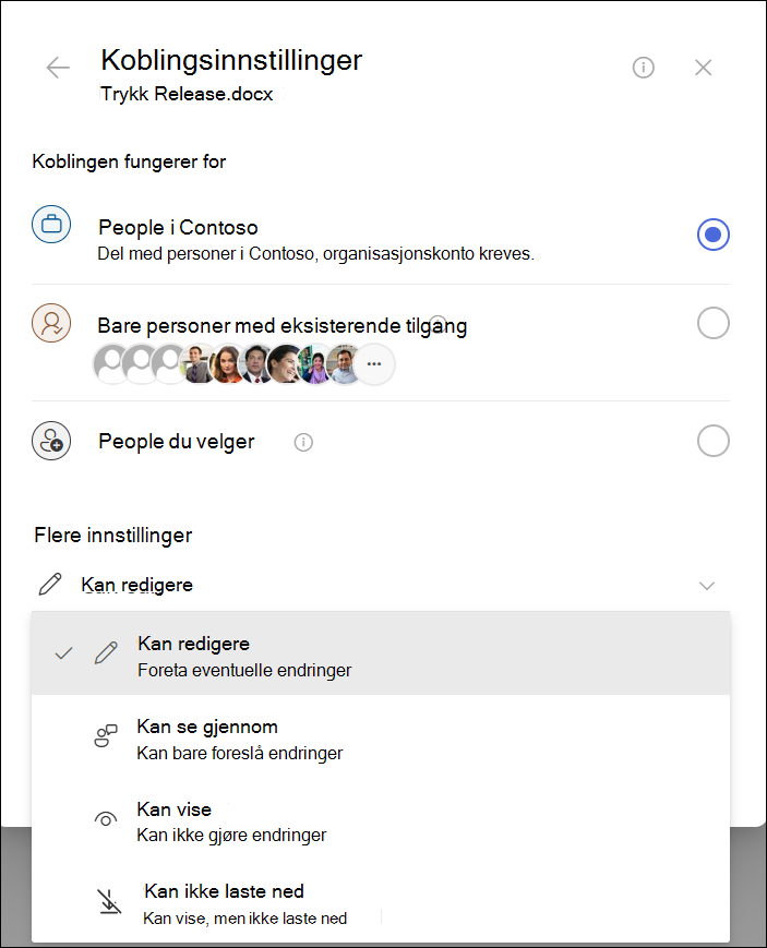 Skjermbilde av ikonet kopier koblingsinnstillinger uthevet.