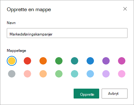 Du kan skrive inn navnet på den nye mappen i dialogboksen Opprett en mappe i den moderne SharePoint-opplevelsen.