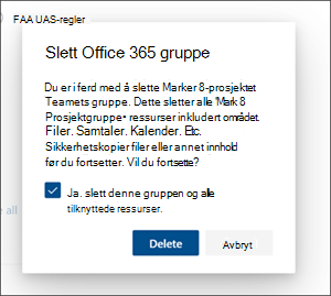Bekreftelse på sletting av område