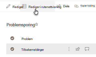 Rediger i rutenettvisning