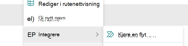 Valgt element med alternativ for å kjøre et hurtigtrinn