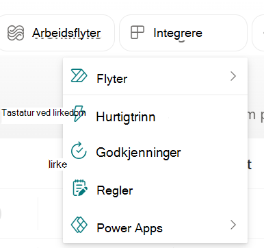Skjermbilde av redigering av en regel for en liste ved å velge Integrer og deretter Regler