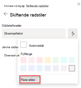 skjermbilde av valg av flere stiler for listevisningsformatering