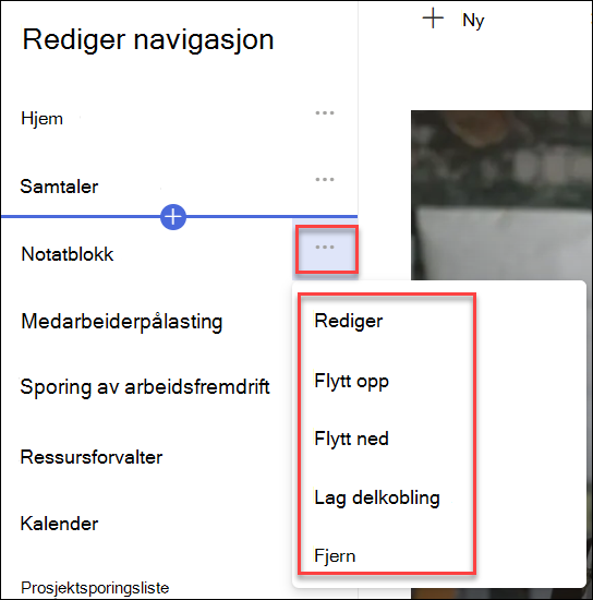 skjermbilde av navigasjon på hurtigmenyen