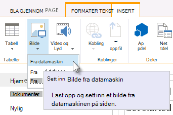 Alternativ for å sette inn et bilde fra datamaskinen