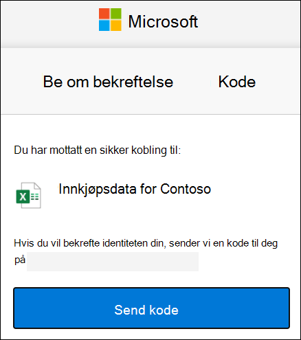 Forespørselsvindu for ekstern delingskode i OneDrive