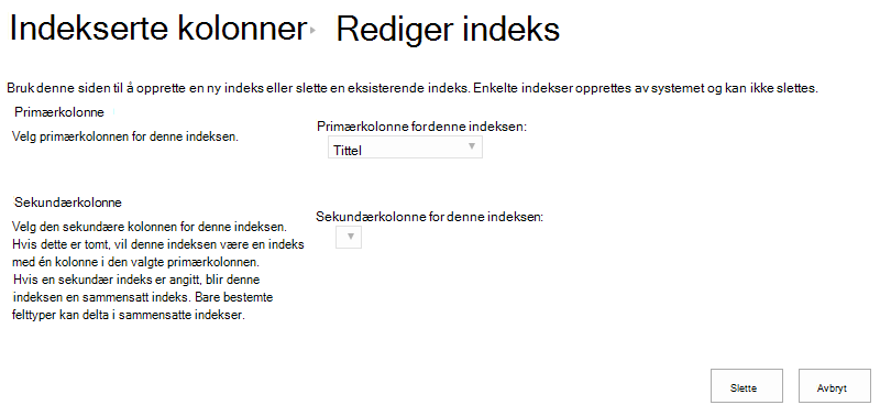 Du kan slette et stikkordregister etter at du har klikket på det
