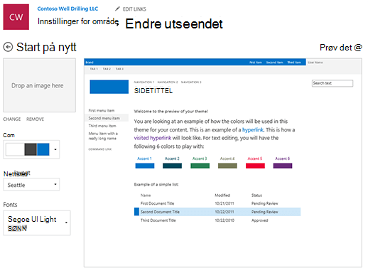 Rediger utseende, farger, skrifter og oppsett