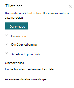 Tillatelsespanel for SharePoint-område