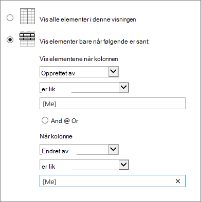 Filtrere ved hjelp av [Me]