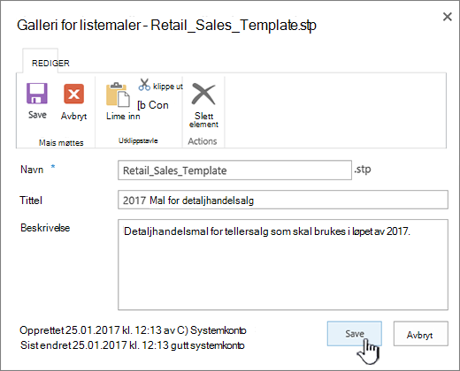 Redigere egenskaper for maler for en liste