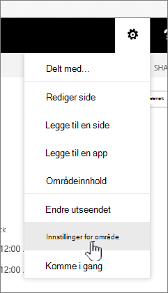 Alternativet Innstillinger for nettsted under Innstillinger-knappen