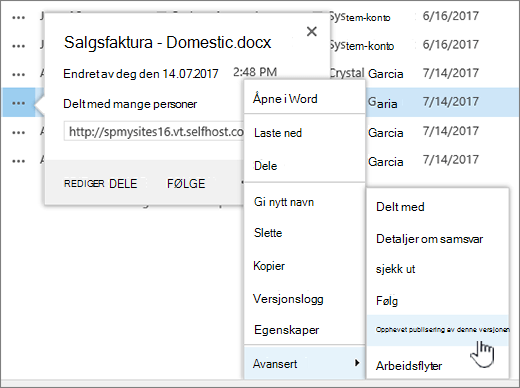 Klikk Opphev publisering av denne versjonen