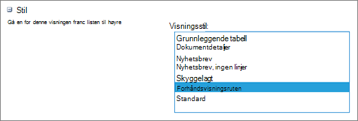 Stilalternativer på Vis innstillinger-siden