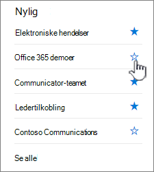 Klikk den hule starten ved siden av et nettsted for å følge det.