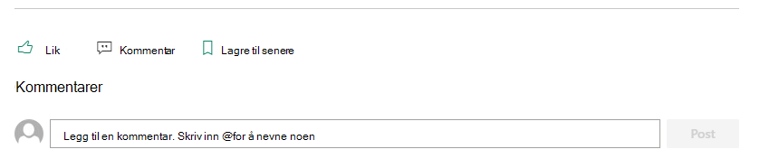 Kommentardelen på en SharePoint-side lar leserne gi tilbakemelding til forfatteren.