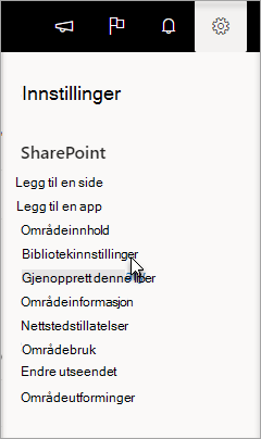 Gå til Innstillinger, Bibliotekinnstillinger